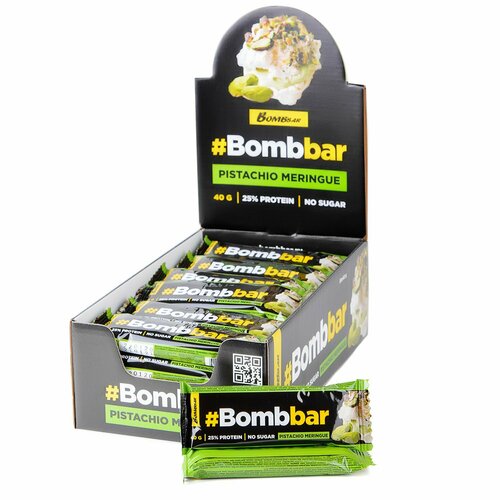 Bombbar, Протеиновый батончик в шоколаде 20шт х 40г (Фисташковая меренга) bombbar bombbar батончик глазированный фисташковая меренга