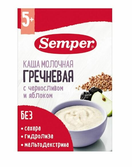 Каша молочная SEMPER (Семпер) гречневая с черносливом и яблоком с 5 мес 180 г