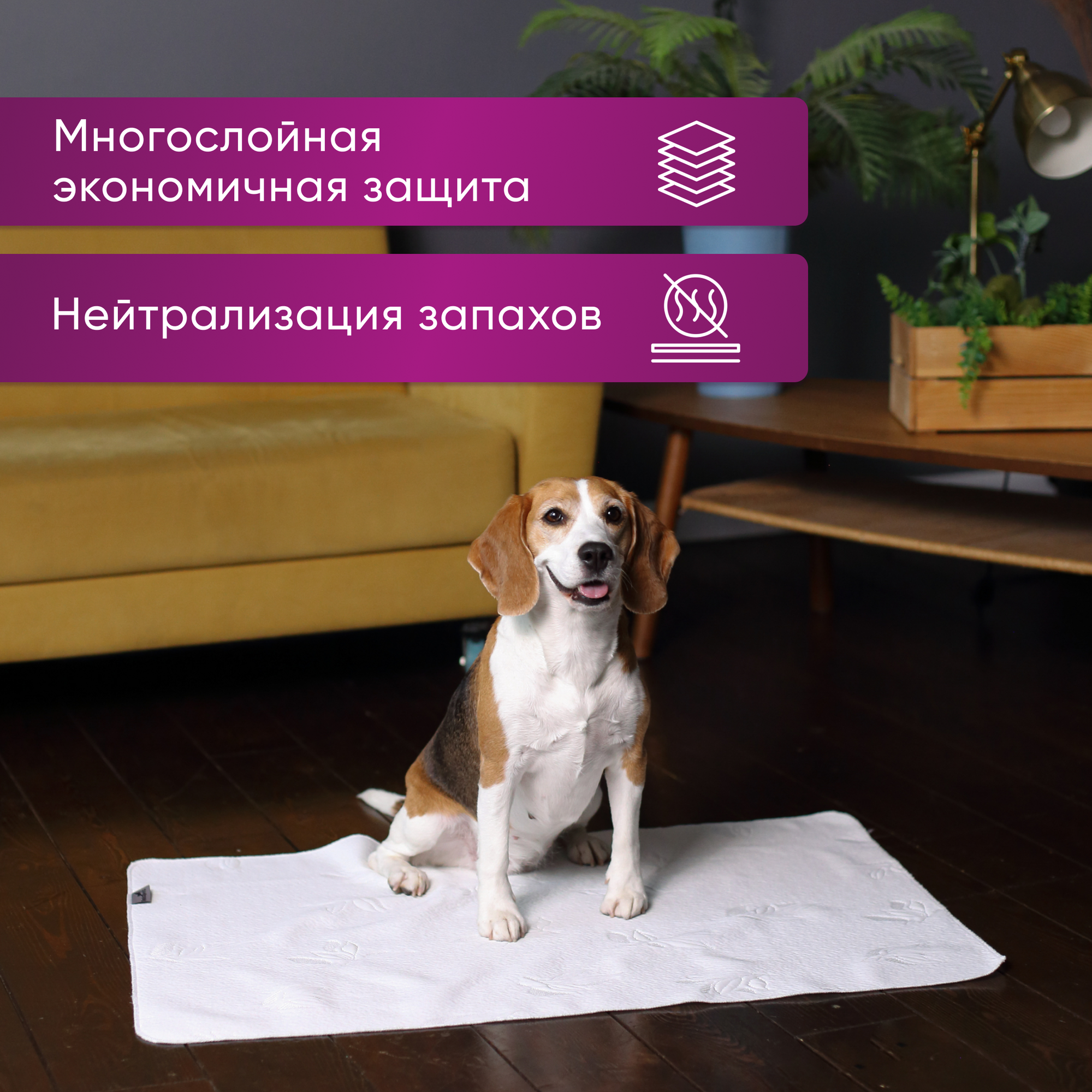 Набор многоразовых пеленок для собак, для кошек 60х90см, 2 штуки в комплекте, цвет белый — фото 1