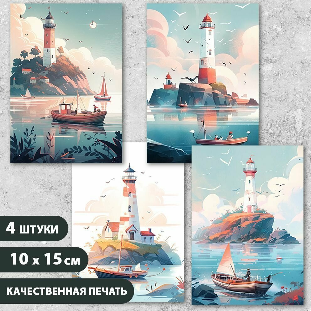 Набор открыток "Маяк 4", 10.5 см х 15 см, 4 шт, InspirationTime, на подарок и в коллекцию