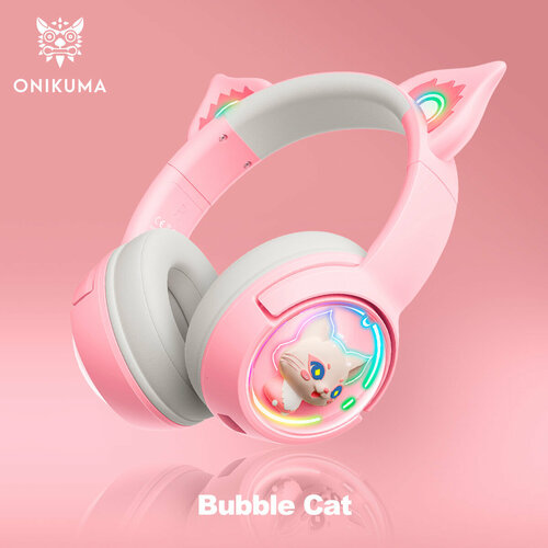 Игровые наушники Onikuma B5 Bubble Cat розовые с кошачьими ушками и подсветкой 250300₽