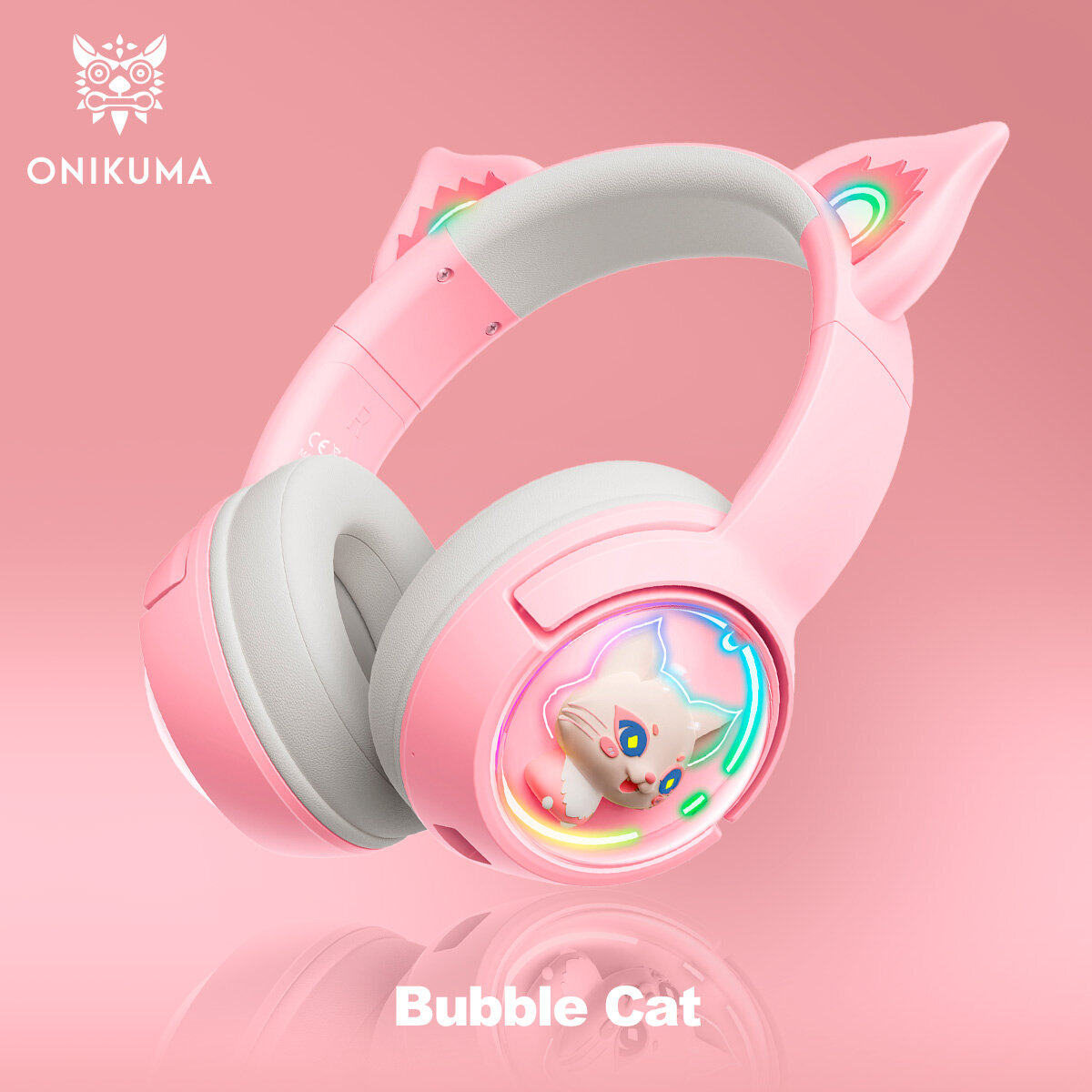 Игровые наушники Onikuma B5 Sugar Cat белые с кошачьими ушками и подсветкой