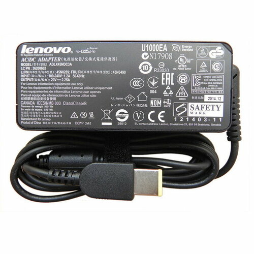 блок питания для ноутбука lenovo 20v 4 5a 90w прямоугольный разъем зарядка для ноута леново thinkpad g50 70 adl65nlc2a Блок питания, зарадка для ноутбука Lenovo прямоугольный разъем, 45W (20V, 2.25A) без сетевого кабеля