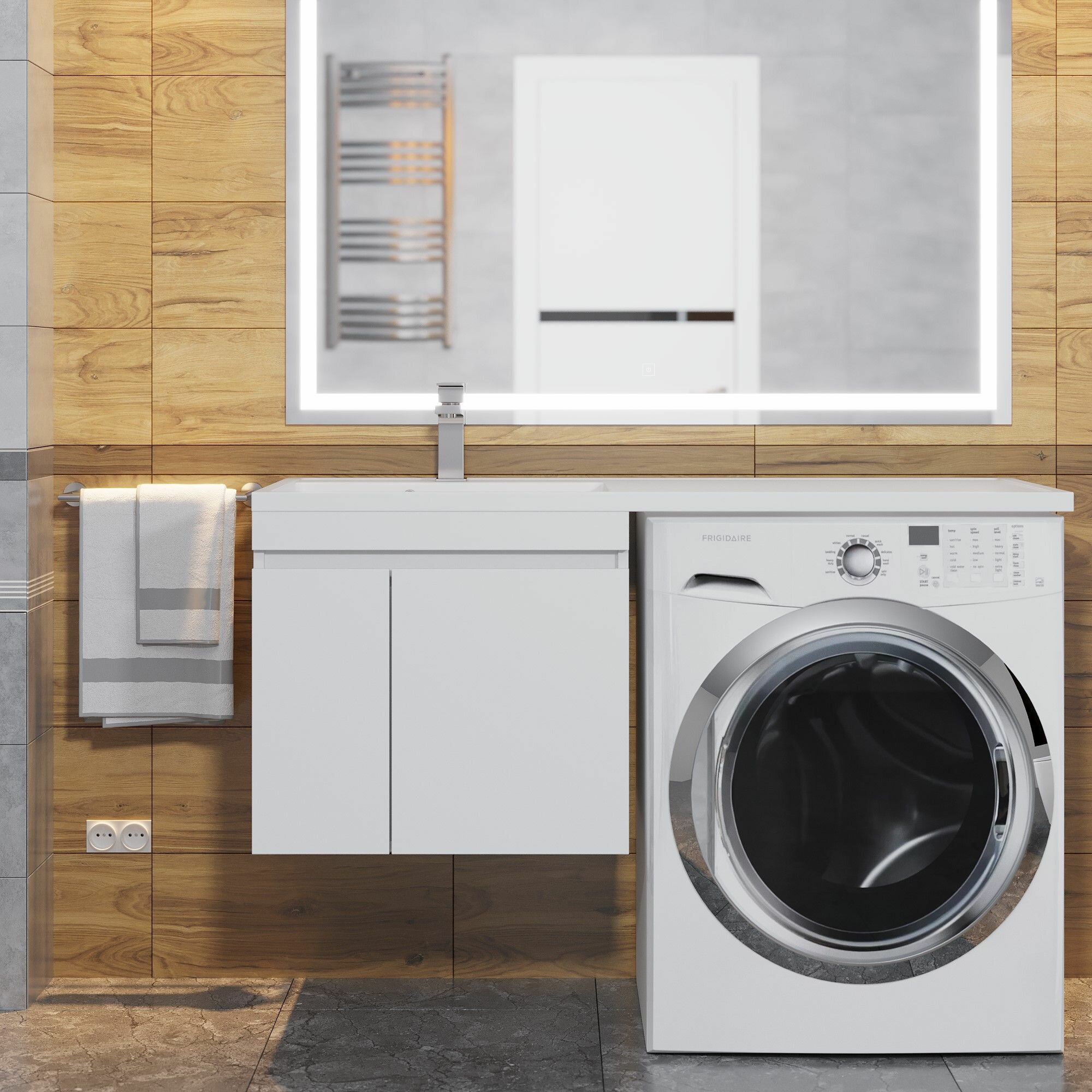 Тумба под стиральную машину подвесная Uperwood Magenta 45х50х55 см, белая, с дверцами — фото 1