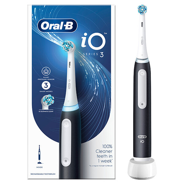 Электрическая зубная щётка Oral-B iO Series 3 Matte, 48000 пульсирующих движений в минуту, 10500 чистящий движений в минуту, 3 режима, 1 насадка, черная
