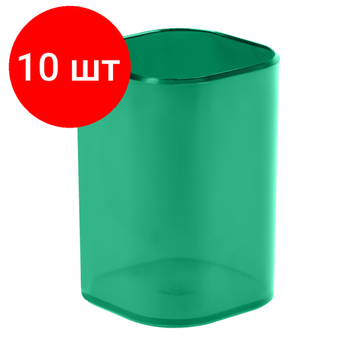 Комплект 10 шт, Подставка-стакан СТАММ Фаворит, пластиковая, квадратная, тонированная зеленая