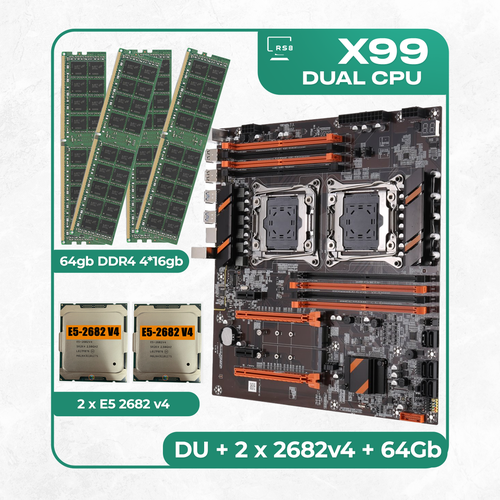 Комплект материнской платы X99: ZX-DU99D4 + 2 x Xeon E5 2682v4 + DDR4 64Гб 4х16Гб