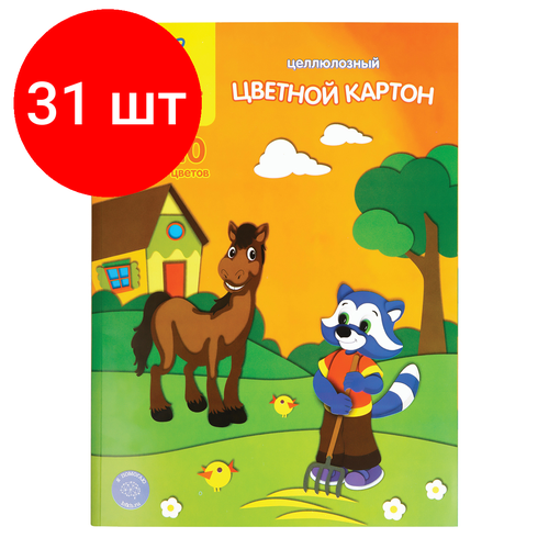 Комплект 31 шт, Картон цветной А4, Мульти-Пульти, 10л, 10цв, чистоцеллюлозный, в папке, Приключения Енота