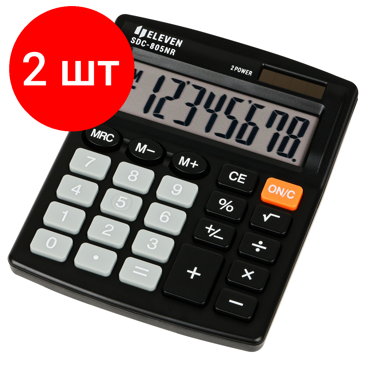 Комплект 2 шт, Калькулятор настольный Eleven SDC-805NR, 8 разр, двойное питание, 127*105*21мм, черный