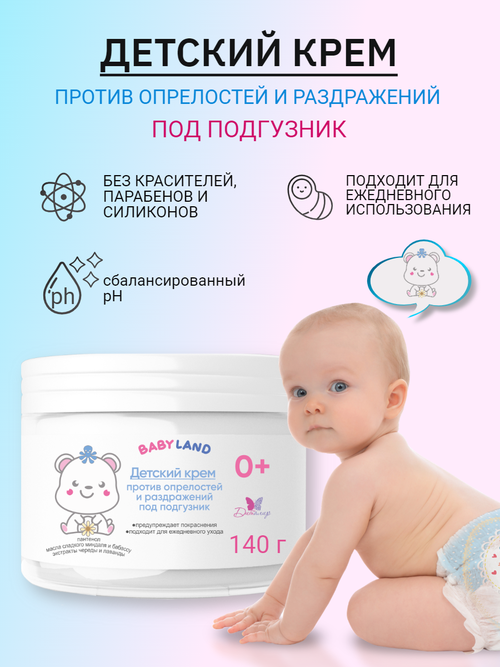 Детский крем под подгузник против опрелостей и раздражений BABYLAND 0+ 140 г.