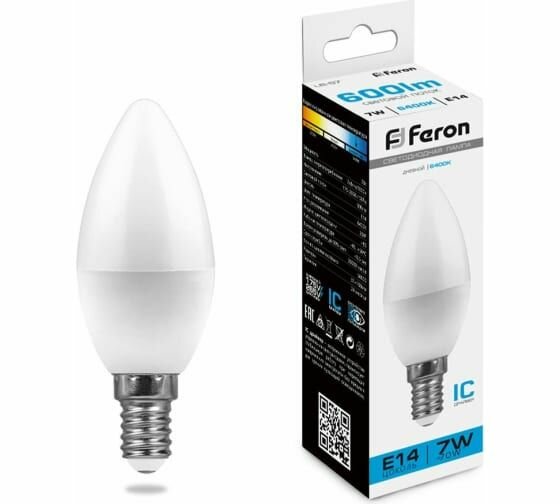 Светодиодная лампа - свеча E14 7W 6400K FERON LB-97 25477