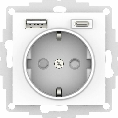 Розетка 16А с 2 USB A+C (5В/2, 4А/3, 0А, 2х5В/1, 5А) механизм, Systeme Electric (Schneider Electric) AtlasDesign ATN000132 белый 2шт