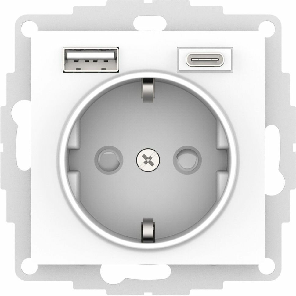 Розетка 16А с 2 USB A+C (5В/24А/30А 2х5В/15А) механизм Systeme Electric (Schneider Electric) AtlasDesign ATN000132 белый 1шт