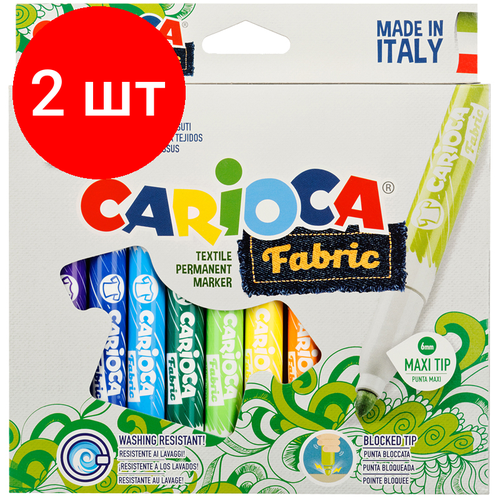 Комплект 2 шт, Набор фломастеров для ткани Carioca Fabric Liner 12цв, картон. уп, европодвес