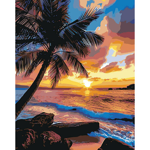 картина по номерам природа пейзаж с берегом моря на закате Картина по номерам Природа Пальма на берегу моря на закате