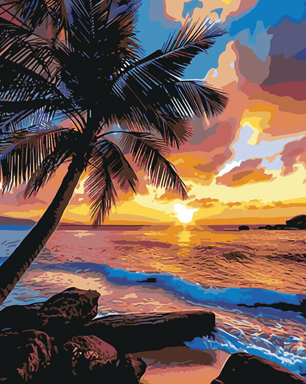 Картина по номерам Природа Пальма на берегу моря на закате