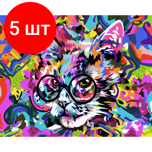 набор для рисования три совы мистический кот кх 44095 Комплект 5 шт, Картина по номерам на холсте ТРИ совы Абстрактный кот, 40*50, с акриловыми красками и кистями