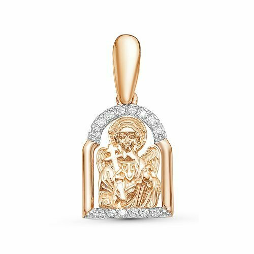 Иконка Del'ta, комбинированное золото, 585 проба, фианит подвеска сердечки с фианитами из комбинированного золота