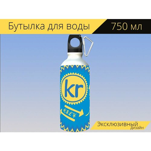 фото Бутылка фляга для воды "шведская крона, швеция сэк, значок кр" 750 мл. с карабином и принтом lotsprints
