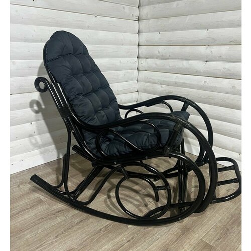 Кресло-качалка из натурального ротанга разборное с подушкой темно-серой цвет венге
