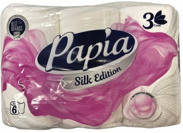 Картинки Бумага туалетная Papia Silk Edition, белая, 3 слоя, 6 рулонов