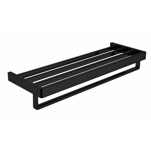 Полка для ванной комнаты с держателем для полотенец полированная матовая, черная