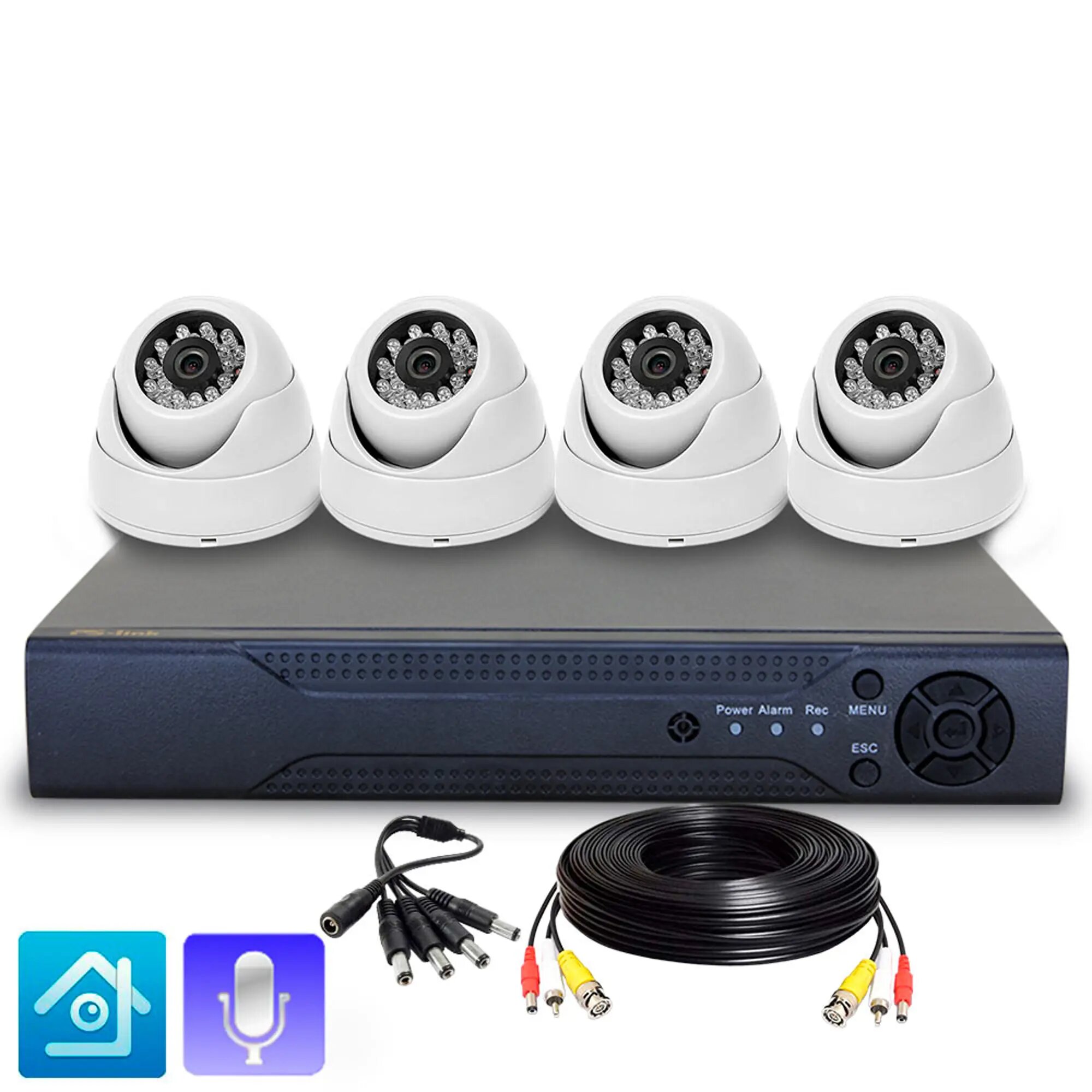 Комплект видеонаблюдения AHD PS-link KIT-A204HDM 4 камеры с микрофоном 2Мп