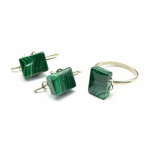 Комплект бижутерии: кольцо, малахит, размер кольца 18, зеленый