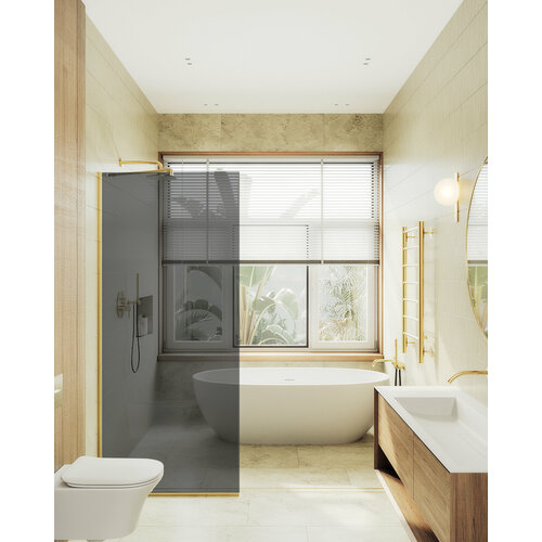 Душевая перегородка MaybahGlass Walk In 79х195 MGD-698-3у стекло графит, профиль золото