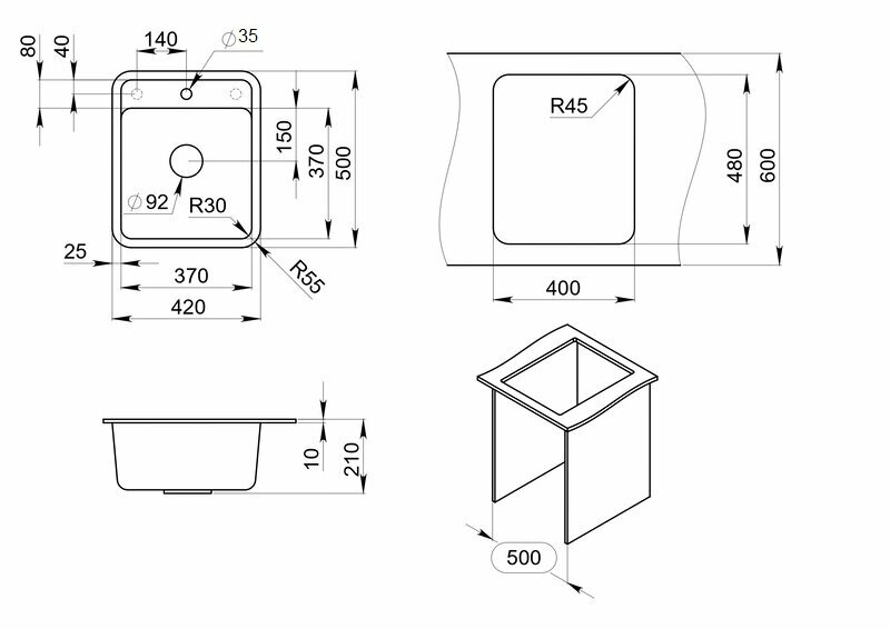 Кухонная мойка Granula 4202 графит Искусственный камень - фотография № 2