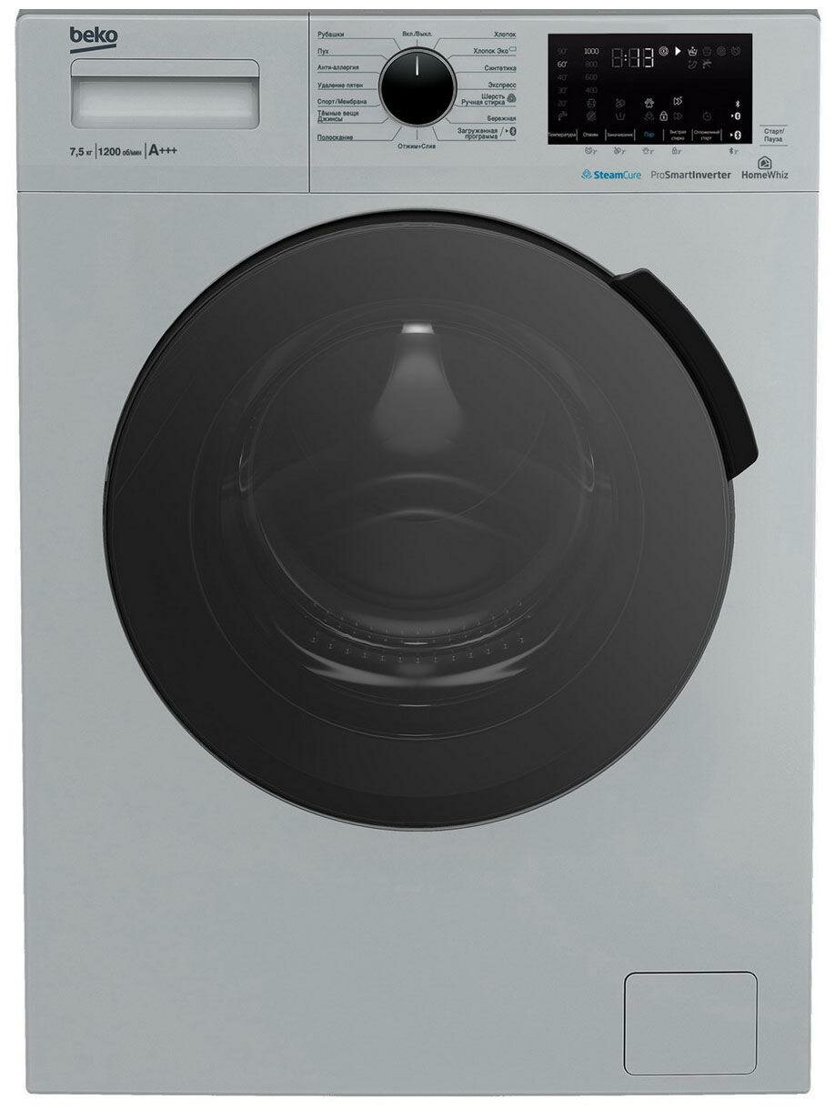 Стиральная машина Beko WSPE7H616S серебристый 45 см 7.5 кг 1200 об/мин пар инвертор