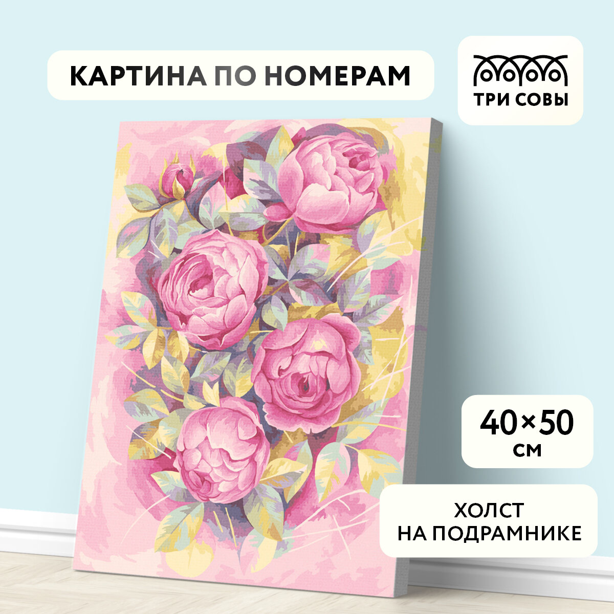 Картина по номерам на холсте на подрамнике 40*50 / ТРИ совы "Цветочная абстракция" / раскраска для детей и для взрослых, набор для творчества и хобби , живопись