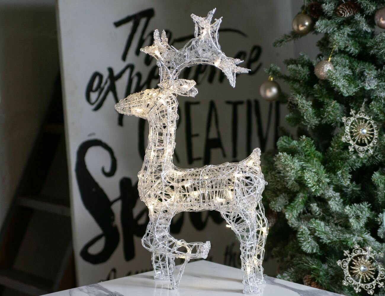 Светящаяся фигура олень бускар, акриловые нити, 40 тёплых белых LED-огней, 58 см, уличный, Winter Deco 3060115