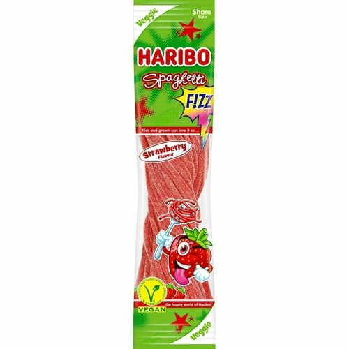 Мармелад жевательный Haribo Spaghetti Fizz Strawberry / Харибо Кислые Спагетти с Клубникой, 200 гр. (Испания)