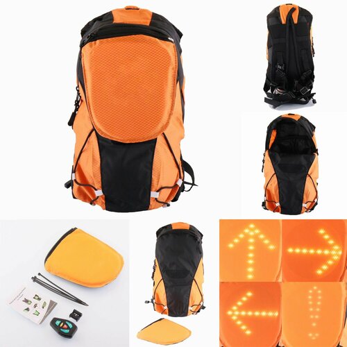Рюкзак с LED указателями движения (360*210*115mm, черно-оранжевый, 48 диодов, 850mАh, пульт на руль) 115mm