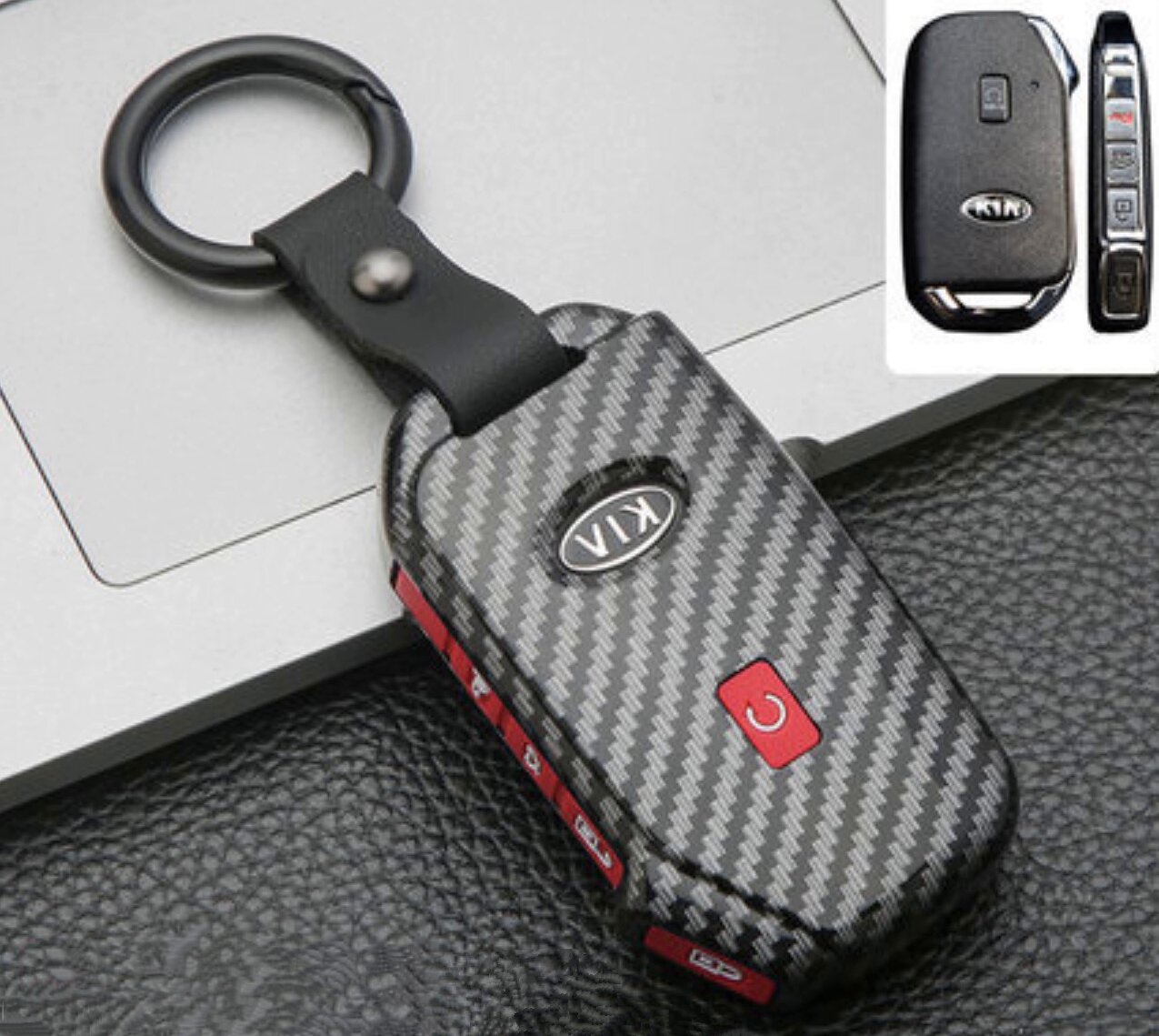 Черный карбоновый чехол брелок высокого качества для ключа автомобиля KIA К5 Sorento 5 кнопок. Защитный чехол футляр кейс для смарт ключа дистанционного управления машины КИА K5 Соренто 2020 2021 года, углеродное волокно