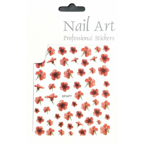 Наклейки для дизайна ногтей Nail Art - цветы красные, 1 упаковка