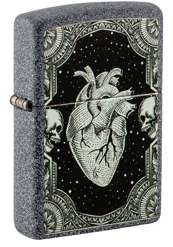 Зажигалка кремниевая "Heart Design" с покрытием Iron Stone серая Zippo 48720