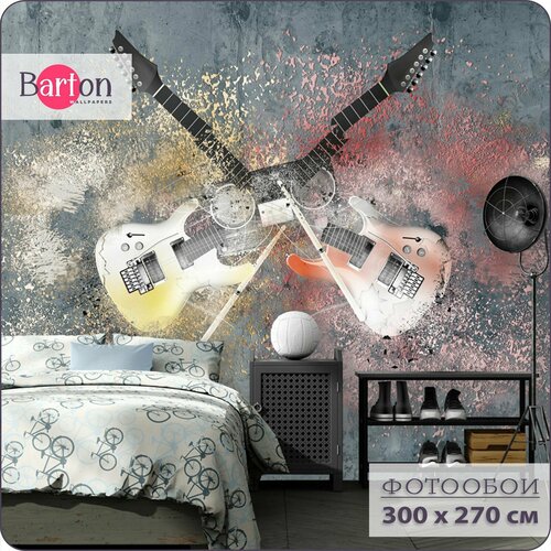 Фотообои на стену флизелиновые 3d Для подростка Граффити Гитары 300х270 см Bartonwall K115
