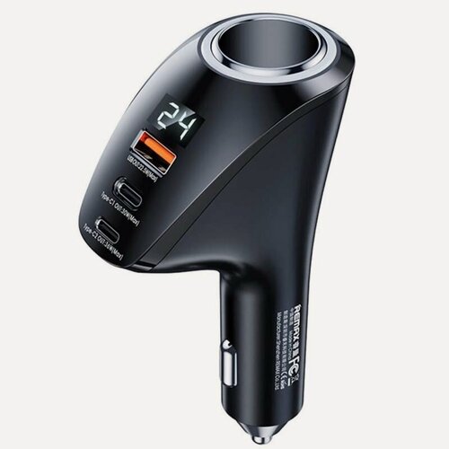 Изображение товара Разветвитель прикуривателя в машину Remax USB + Type-C USB-C Разветвитель в прикуриватель с дисплеем