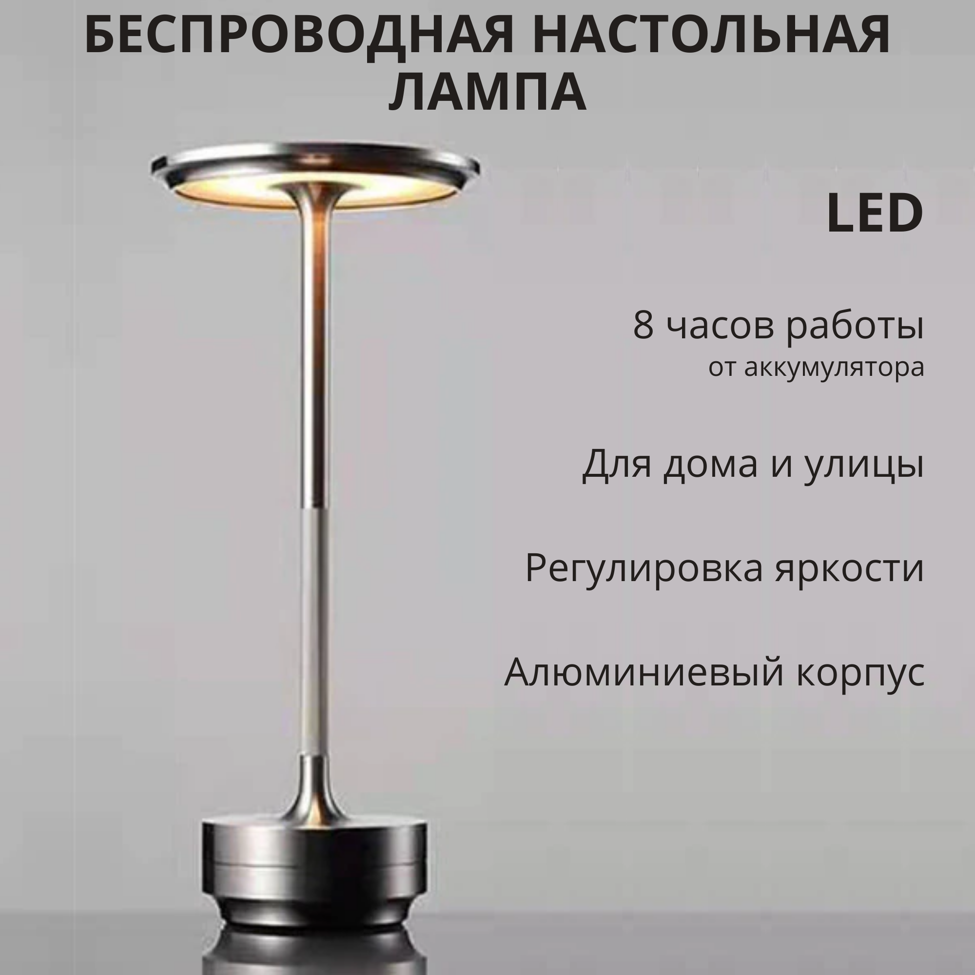 Лампа настольная FEDOTOV беспроводная светодиодная с аккумулятором серебро FED-0002-SL