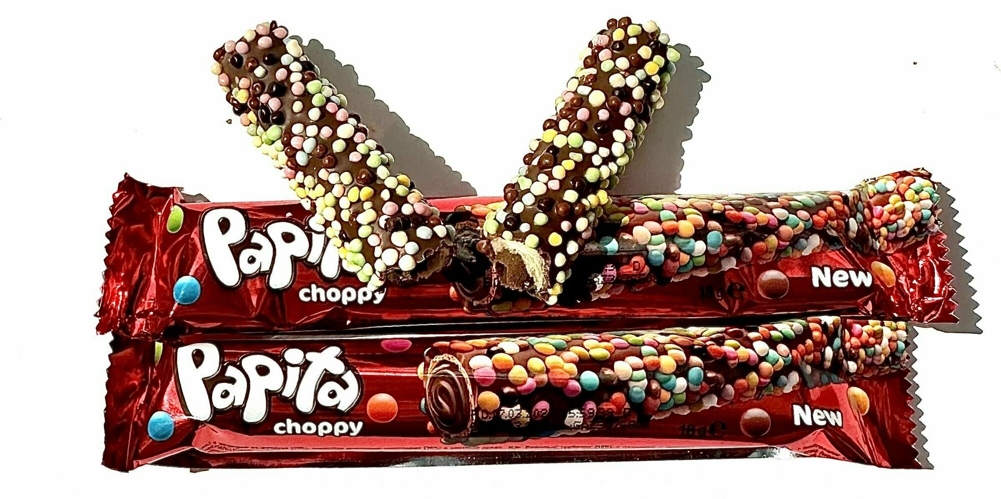Вафельная трубочка Solen Papita choppy с начинкой из фундука в шоколаде и цветном драже 18 г, 24 шт в упаковке — фото 1