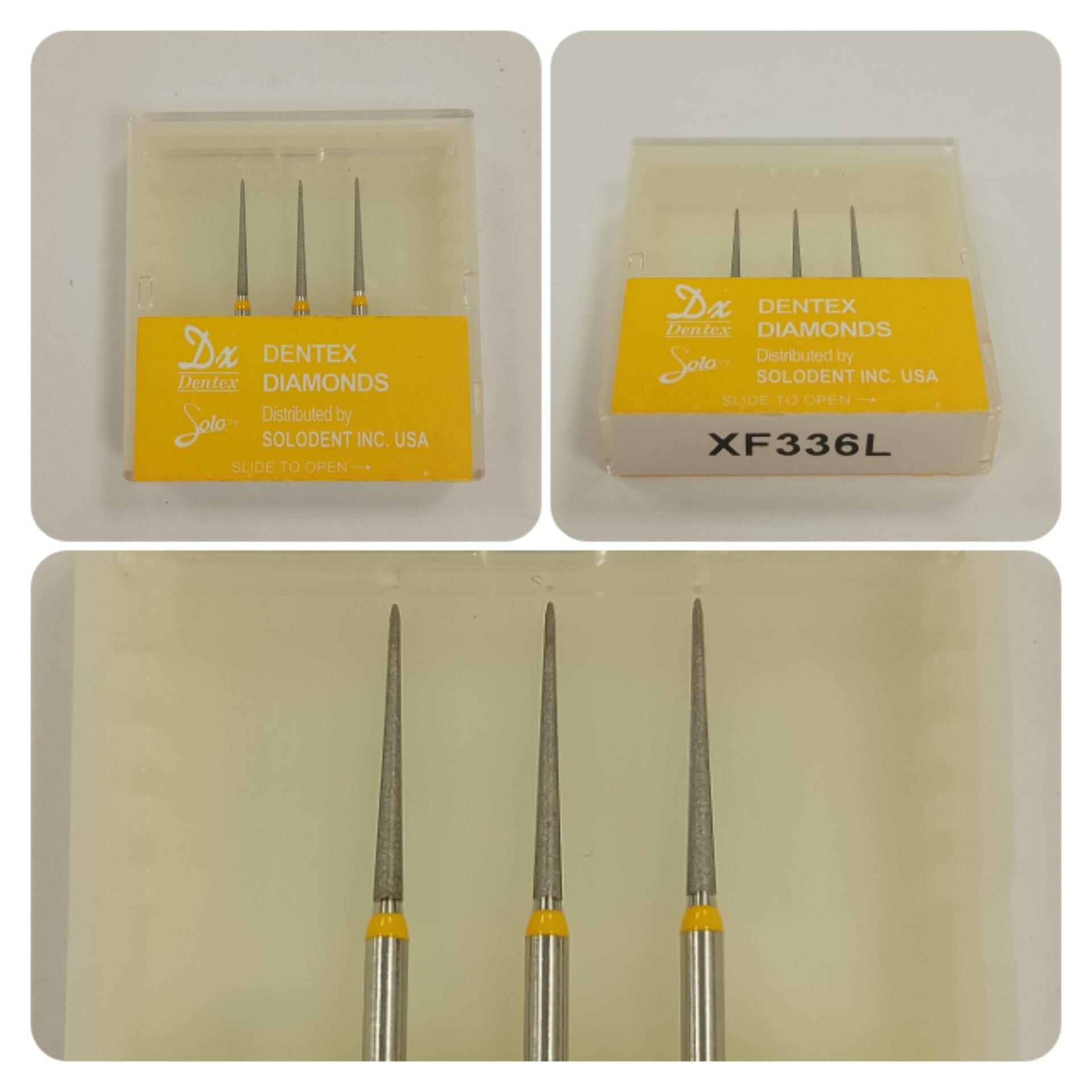 фото Dentex Боры алмазные турбинные XF 336L желтая насечка, 3 штуки