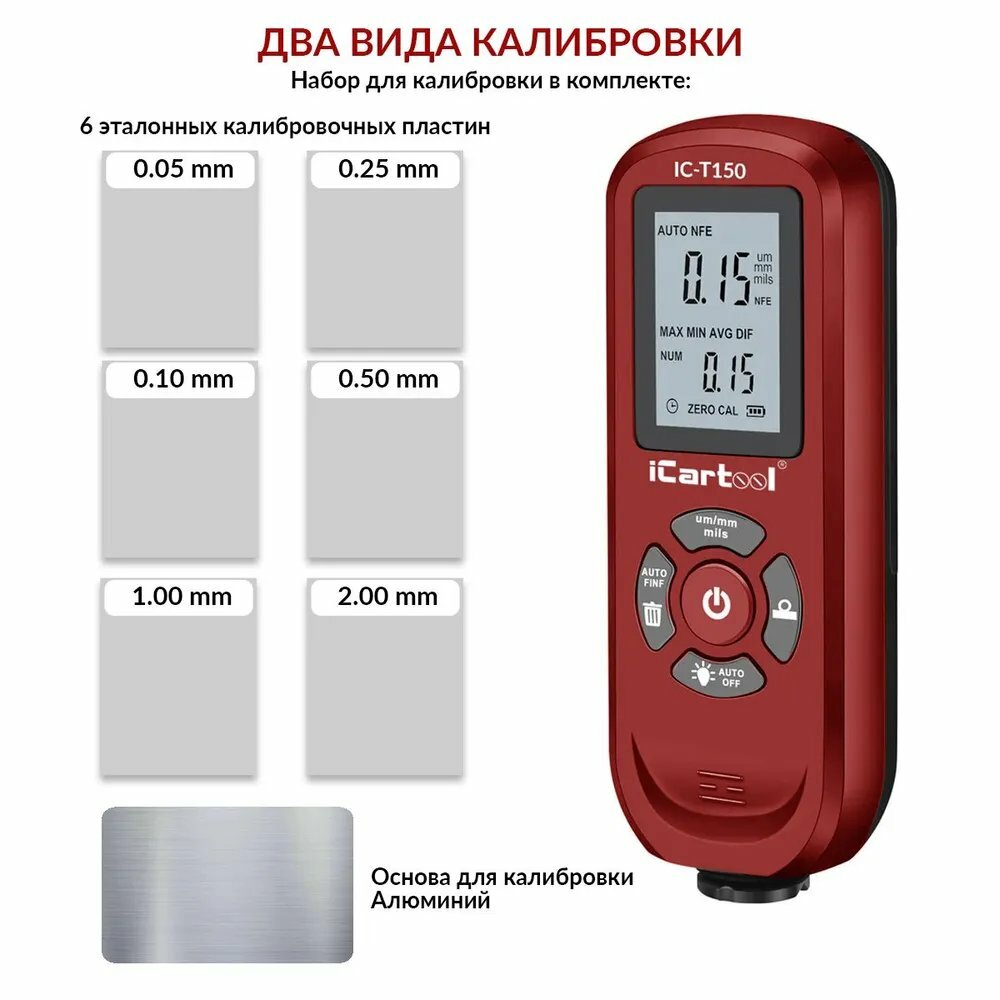 Толщиномер лакокрасочных покрытий Fe/NFe iCartool IC-T150