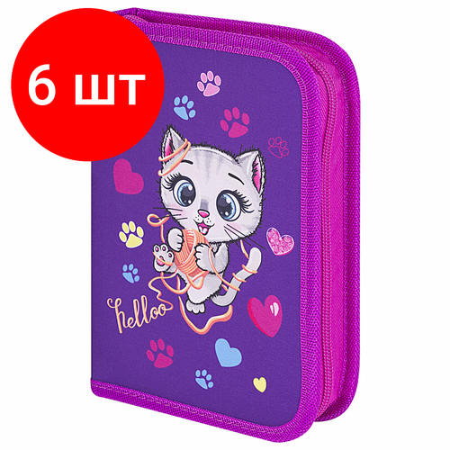 Комплект 6 шт, Пенал BRAUBERG, 1 отделение, 1 откидная планка, полиэстер, 21х14 см, Playful kitty, 271521 пенал brauberg 1 отделение 1 откидная планка полиэстер 21х14 см make a wish 270713