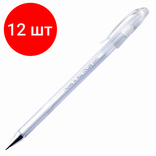 Комплект 12 шт, Ручка гелевая CROWN Hi-Jell Pastel, БЕЛАЯ, корпус тонированный белый, узел 0.8 мм, линия письма 0.5 мм, HJR-500P