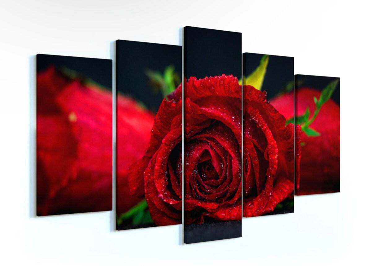 Модульная картина «Красная роза» 140х80 / Интерьерные картины на стену / Модульные картины на стену