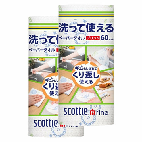 Nippon Scottie Fin Бумажные кухонные полотенца (можно использовать для мытья и выжимать), рулон 60 лист. 2 шт. в комплекте