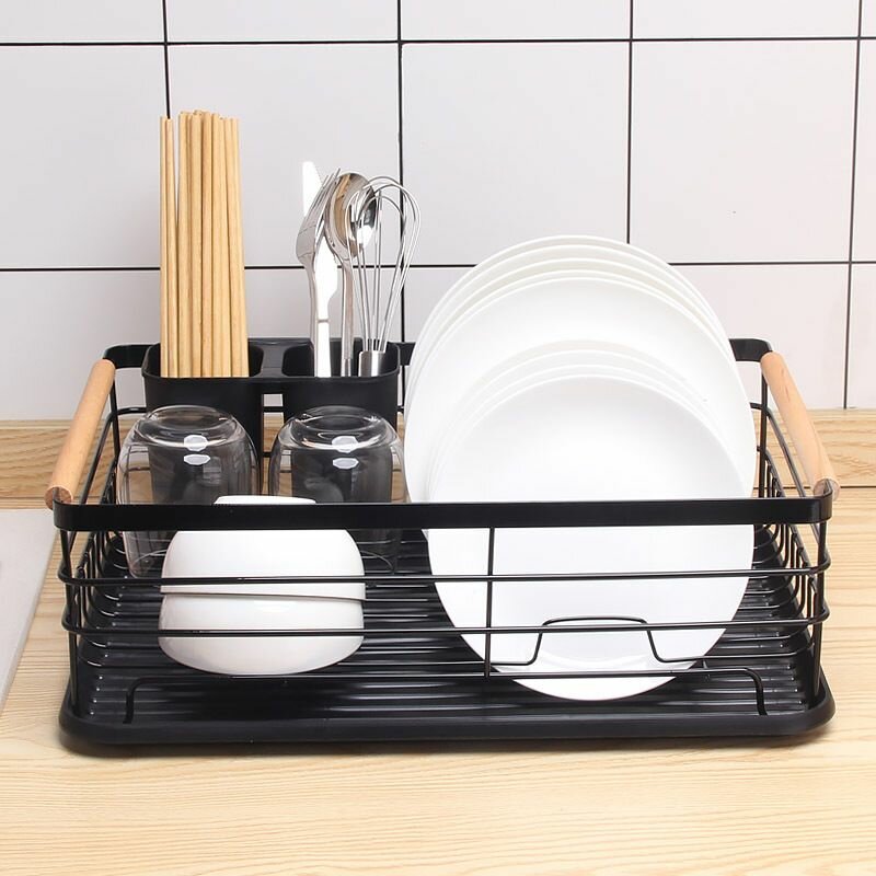Сушилка для посуды черная настольная с поддоном из прочного пищевого пластика / Набор органайзера для сушки кухонных принадлежностей