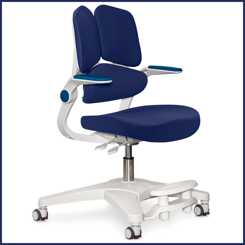 Растущее детское кресло для школьника ErgoKids Trinity Dark Blue (арт.Y-617 DB) для обычных и растущих парт с подлокотниками, подставкой для ног и чехлом